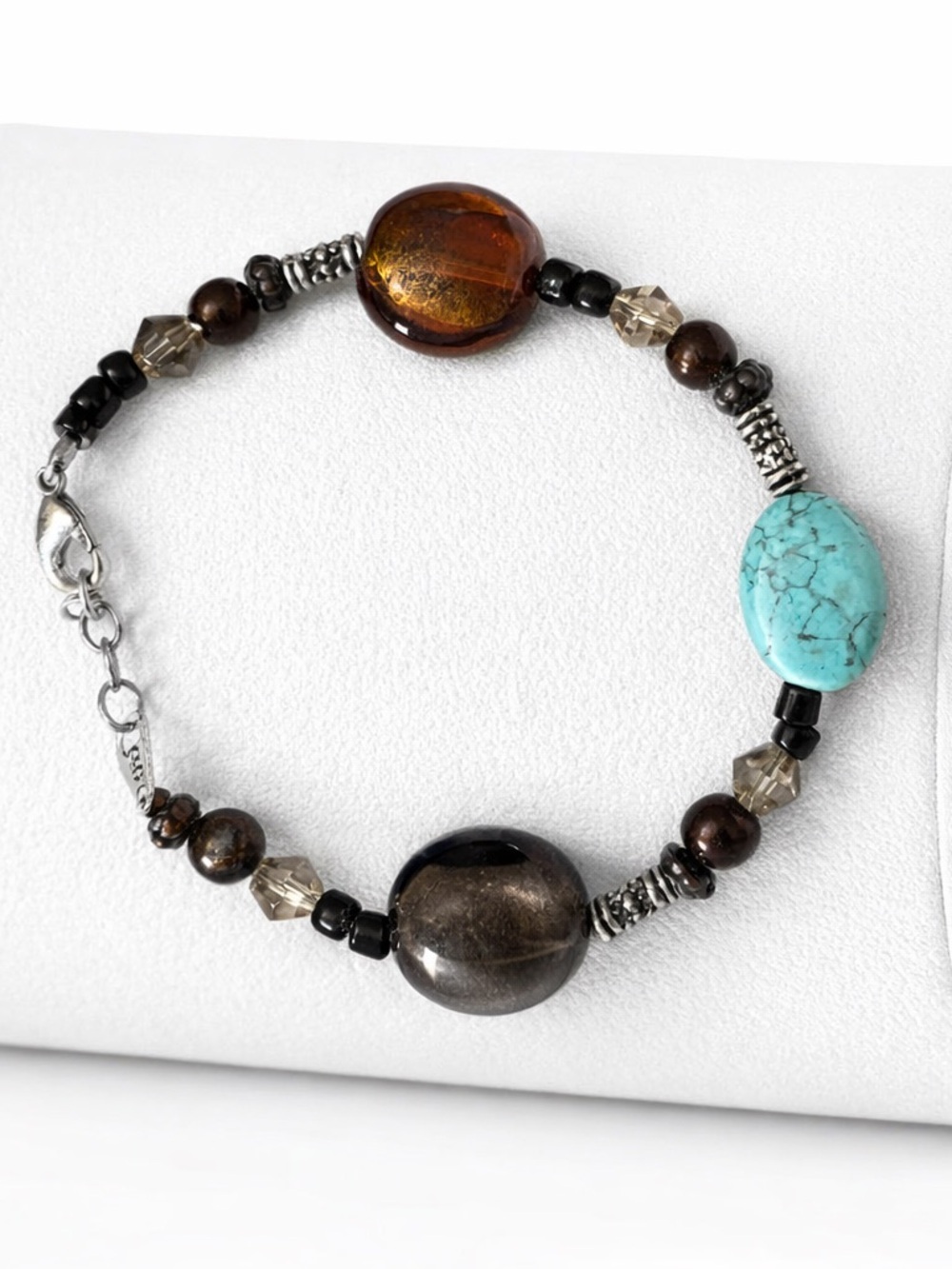 5/$25 Boho Earth‑Tone Beaded Bracelet with Turquoise Stone